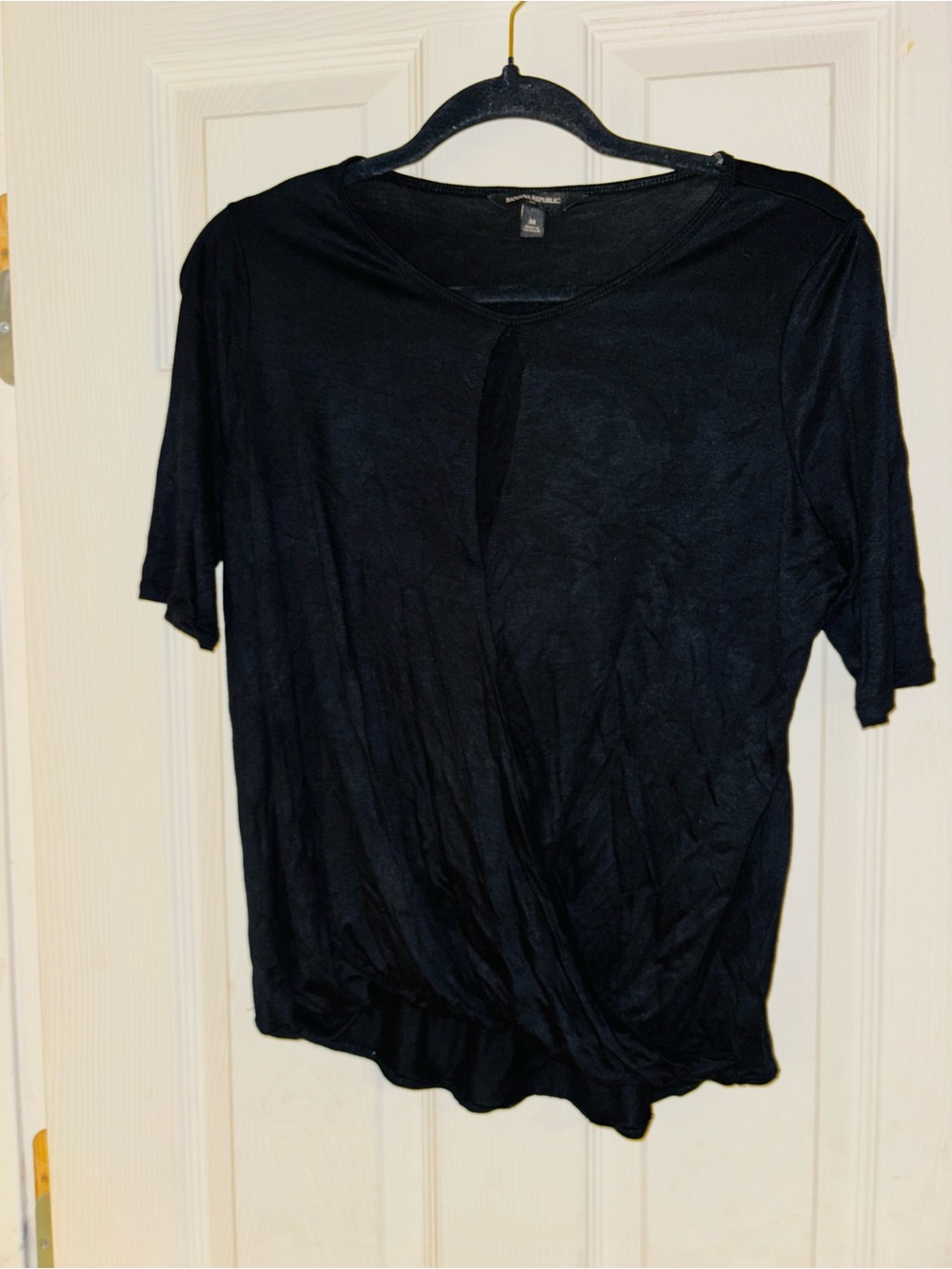 Banana Republic Black Short-Sleeve Draped Front Top